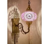 DEMMEX Aplique de Pared Turco Marroquí de Mosaico, Globo de Vidrio Hecho a Mano, Base de Latón, Cable de 1,5 m, Iluminación Decorativa para Salón y Dormitorio, Lila