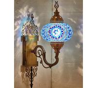DEMMEX Aplique de Pared Turco Marroquí de Mosaico, Globo de Vidrio Hecho a Mano, Base de Latón, Cable de 1,5 m, Iluminación Decorativa para Salón y Dormitorio, Azul