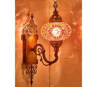DEMMEX Aplique de Pared Turco Marroquí de Mosaico, Globo de Vidrio Hecho a Mano, Base de Latón, Cable de 1,5 m, Iluminación Decorativa para Salón y Dormitorio, Rojo