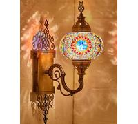 DEMMEX Aplique de Pared Turco Marroquí de Mosaico, Globo de Vidrio Hecho a Mano, Base de Latón, Cable de 1,5 m, Iluminación Decorativa para Salón y Dormitorio, Espacio de fuego