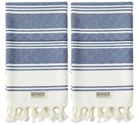 DEMMEX, Juego de 2 Toallas de Mano turcas orgánicas para baño, 100% algodón Turco Certificado Oeko-Tex, de Secado rápido, Ligeras, de Cocina y Viaje, Tejido de Diamante, Grande, 46 x 92 cm, Azul