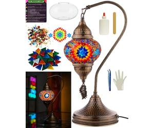 DEMMEX Kit de lámpara de mosaico turco DIY - Juego completo de regalo de arte y manualidades para adultos y adolescentes - Decoración del hogar fácil y divertida, haz tu propia lámpara de mesa (SWAN
