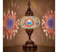 DEMMEX Lámpara de mesa de mosaico a pilas con bombilla LED integrada, mosaico turco marroquí, mesa de escritorio, mesita de noche, lámpara de noche con bombilla LED, sin cable (fuego espacial)