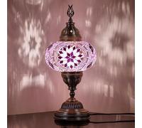 Demmex Mosaico turco marroquí, mesita de noche, noche Tiffany, pantalla colorida para lámpara, 30 cm, morado