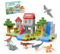 Demolike Bloques magnéticos 110 piezas con 6 juguetes de animales, juguetes para niños y niñas de más de 3 años, juegos creativos para niños, selva y dinosaurio