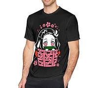 Demon Kimetsu no Yaiba Men's tee Casual Short Sleeve T-Shirt Black (Small)