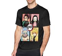 Demon Kimetsu no Yaiba Men's tee Cool Short Sleeve T-Shirt Black (Medium)