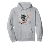 Demon Oni Hannya Mask Japanese Sakura Tree Sumi-e Ink Art Sudadera con Capucha
