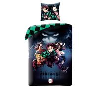 Demon Slayer, Juego de cama infantil reversible Oeko Tex, cama individual, funda nórdica de 140 x 200 cm con funda de almohada de 63 x 63 cm, diseño reversible