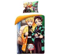Demon Slayer Juego de Ropa de Cama, Funda Nórdica Reversible 140x200 cm + Funda de Almohada, 100% Algodón, con Tanjirō Kamado y Zenitsu Agatsuma