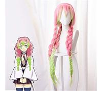 Demon Slayer: Kimetsu No Yaiba Cosplay Peluca Kanroji Mitsuri Verde Rosa Colorido Trenzas de pelo Peluca de pelo sintético Anime Disfraz Pelucas