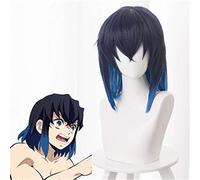 Demon Slayer Kimetsu No Yaiba Hashibira Inosuke Cosplay Peluca Gradiente Azul Pelo corto Halloween Carnaval Disfraz Pelucas