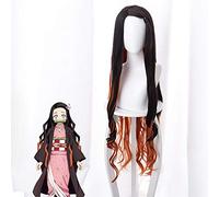 Demon Slayer: Kimetsu No Yaiba Kamado Nezuko Cosplay pelucas de 95 cm de largo, rizado, ondulado, resistente al calor, color negro degradado