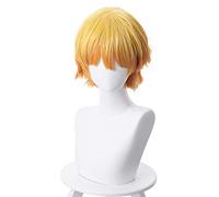 Demon Slayer: Kimetsu No Yaiba Kamado Tanjirou Agatsuma Zenitsu Cosplay Peluca Hombre Niños Pelo rizado corto y sintético 30cm Anime Peluca Demon Slayer Kimets Agatsuma Zenitsu