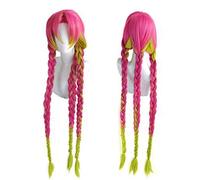 Demon Slayer Kimetsu no Yaiba Kanroji Mitsuri Women Long Braids Wig Cosplay Wig Heat Resistant Synthetic Hair Wig + Wig Cap