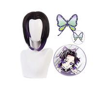 Demon Slayer Kimetsu no Yaiba Kochou Shinobu Cosplay disfraz peluca + sombreros mariposa Anime pelo corto viuda pico talla única peluca y sombreros