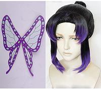 Demon Slayer: Kimetsu No Yaiba Kochou Shinobu Cosplay Wig Heat Resistant Hair Wigs + Butterfly Headwear Hairpin Accessories Wig And Butterfly