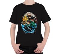 Demon Slayer Kimetsu no Yaiba Tanjiro Nezuko Zenitsu Fan Regalo Unisex Niños Camiseta, Negro , 128
