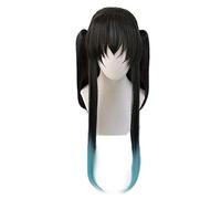 Demon Slayer Kimetsu no Yaiba Tokitou Muichirou Ponytails Peluca Disfraz de Cosplay Pelo largo sintético resistente al calor + Gorro de peluca gratis Talla única con cola de caballo