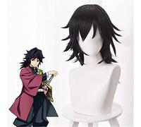 Demon Slayer Kimetsu No Yaiba Tomioka Giyuu Cosplay Peluca Cola de caballo negra Disfraz de Cosplay Hombres Mujeres Pelo sintético Anime Pelucas