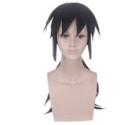 Demon Slayer Kimetsu no Yaiba Tomioka Giyuu Cosplay peluca negra larga cola de caballo pelucas de cabello sintético resistente al calor + gorro de peluca PL-596