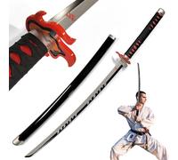 Demon Slayer - Tanjiro Kamado espada v2 - Respiración de fuego de madera con vaina, espada samurái, espada de madera, hoja de bambú, anime katana, anime fanáticos del anime, espada anime, cosplay,