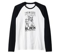 Demon Woman Coffee Lover Black Soul Halloween Funny Cafeína Camiseta Manga Raglan