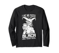 Demon Woman Coffee Lover Black Soul Halloween Funny Cafeína Manga Larga