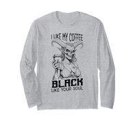 Demon Woman Coffee Lover Black Soul Halloween Funny Cafeína Manga Larga