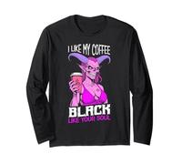 Demon Woman Coffee Lover Black Soul Halloween Funny Cafeína Manga Larga