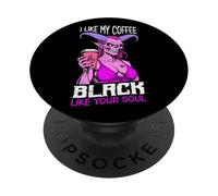 Demon Woman Coffee Lover Black Soul Halloween Funny Cafeína PopSockets PopGrip Adhesivo