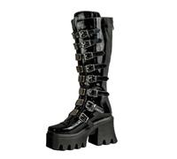 DEMONIA - Drako Botas Góticas Negras - Botas Punk de Vinilo con Plataforma de 4 cm y Tacón de 8 cm