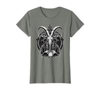 Demonio Baphomet - Brujería Oculta Camiseta, Mujer, Verde Militar Jaspeado, L