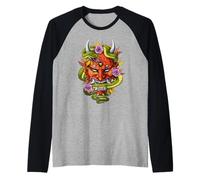 Demonio Japonés Máscara Oni Guerrero Samurai Arte Antiguo Camiseta Manga Raglan