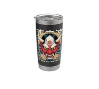 Demonio Japonés Tatuaje Cara Yokai Diablo Hannya Japón Oni Máscara Vaso térmico de acero inoxidable de doble pared