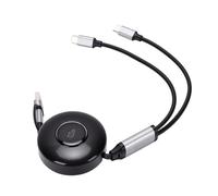 Denash Cable de Carga Retráctil 2 en 1, Carga Rápida PD 100W | Cargador Dual Type C para Múltiples Dispositivos, Type C A C y USB A A C, Retráctil de 0,4 M A 1,17 M, para IOS 18 Pro, 17,