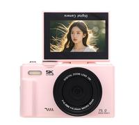 Denash Cámara Digital WiFi, Cámara Vlog de 5k 75MP con Pantalla de Flip de 3 ", 18x Zoom y Luz LED, Tarjeta de 32 GB Incluida para Youtube, Selfie (Rosa)