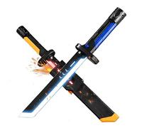 Denash Espada Iluminada de 2 Piezas, Espada de Hoja de Chispa Portátil con Chispas, 2 Combinadas en 1 Sable LED Intermitente con Luces Multicolores y Sonido para Fiesta de Cosplay