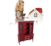 Denash Gabinete de Madera en Miniatura para Casa de Muñecas 1/12 | Armario Librero con Puerta y Cajón Que Se Pueden Abrir | Mini Muebles de Casa de Muñecas para Decoración de Escenas de Habitaciones
