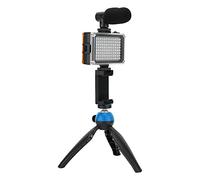 Denash Kit de Video en Vivo Portátil Conjunto de Vloging Compacto con Soporte de Teléfono de Trípode de Micrófono Ligero de Relleno para Indooroutdoor Live Broadcasting Plasticrubber (Blue)