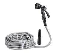 Denash Manguera de Jardín Expandible, Manguera de Agua de Acero Inoxidable con Boquilla Rociadora, Flexible Liviana para Regar Plantas, Césped y Lavar Autos (100FT)