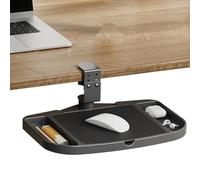 Denash Plataforma de Ratón con Abrazadera, Soporte Ajustable para Alfombrilla de Ratón con Caja de Almacenamiento y Bandeja Giratoria, Extensión Ergonómica de Estación de Trabajo para