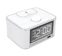 Denash Reloj Despertador con Altavoz de Escritorio de 5W, Altavoz con Radio FM con Carga Inalámbrica y Pantalla LCD, para Uso en Casa, Hotel y Oficina (Enchufe de la UE)