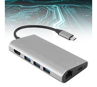 Denash Typec Hub RJ45 8-in-1 Multifunción Estación de Acoplamiento USBC para Cuaderno, 4K X 2k Resolución Aluminio Aleación Home Theinices de Cine en Casa