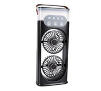 Denash Ventilador Enfriador de Aire Portátil de Doble Cabezal con 3 Velocidades y 3 Nieblas (BLACK)