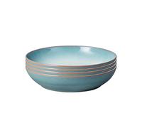 Denby Azure Haze Blue - Juego de 4 cuencos grandes de cerámica clásicos de cerámica de 1050 ml para todos los platos de pasta, aptos para lavavajillas, esmalte degradado reactivo azul y blanco