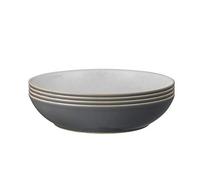 Denby - Elements Fossil Grey - Juego de 4 cuencos para pasta, aptos para lavavajillas y microondas, 1050 ml, 22 cm, color gris oscuro, vajilla de cerámica blanca, resistente a astillas y grietas