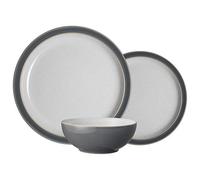 Denby - Elements Fossil Grey - Vajilla para 4 personas - Juego de vajilla de cerámica de 12 piezas - Juego de vajilla apta para lavavajillas y microondas - 4 platos llanos, 4 platos medianos, 4