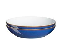 Denby - Juego de 2 cuencos para pasta Imperial Blue, aptos para lavavajillas y microondas, 1050 ml, 22 cm, vajilla de cerámica azul real, color blanco, resistente a astillas y grietas