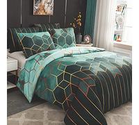 Dencalleus Funda Nordica Cama 180 Estampada Reversible, Funda Edredon 260x230 cm con 2 x Fundas Almohada de 40x75 cm, Geométrico Microfibra Juego de Fundas de Nórdicas, Verde Degradado